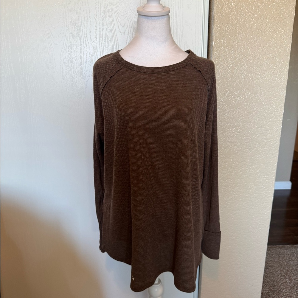 Zenana Outfitters Brown Waffle Knit Long Sleeve Top